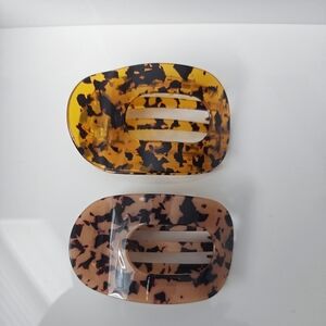 Set Of 2 Tortoise Medium Flat Round Hair Clips Similar To Teleties